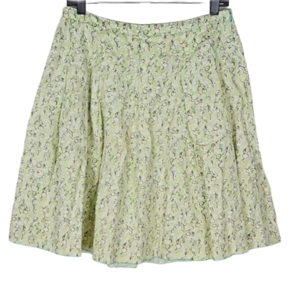 Retro Floral A-Line Skirt Pastel Green